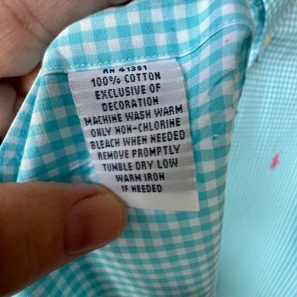 Ralph Lauren Polo Men's Aqua Checkered Button Down Long Sleeve Shirt L EUC - Picture 8 of 9